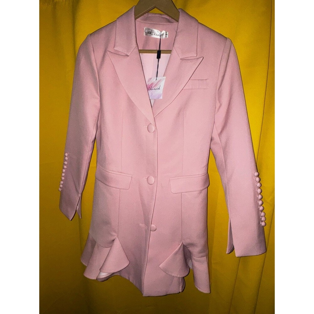NWT Chicwish Classy Vogue Pink Peplum Small Coat Dress Blazer Mini Button Front